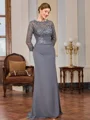 Sheath Scoop 3/4 Sleeves Appliques Lace Floor-Length Chiffon Mother of the Bride Dress