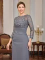 Sheath Scoop 3/4 Sleeves Appliques Lace Floor-Length Chiffon Mother of the Bride Dress