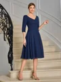 A-line V-neck 3/4 Sleeves Pleated Tea-Length Chiffon Mother of the Bride Dress