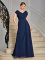 A-line V-neck Pleated Floor-Length Chiffon Mother of the Bride Dress