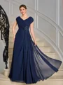 A-line V-neck Pleated Floor-Length Chiffon Mother of the Bride Dress