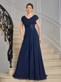 A-line V-neck Pleated Floor-Length Chiffon Mother of the Bride Dress
