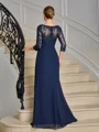 Sheath V-neck 3/4 Sleeves Appliques Lace Floor-Length Chiffon Mother of the Bride Dress
