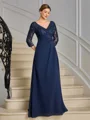 Sheath V-neck 3/4 Sleeves Appliques Lace Floor-Length Chiffon Mother of the Bride Dress