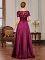 A-line Scoop Short Sleeves Appliques Lace Floor-Length Silk Like Satin Mother of the Bride Dress