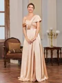 A-line Pleated Floor-Length Silk Like Satin Mother of the Bride Dress