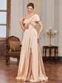 A-line Pleated Floor-Length Silk Like Satin Mother of the Bride Dress