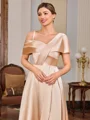 A-line Pleated Floor-Length Silk Like Satin Mother of the Bride Dress