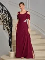 Sheath Cold Shoulder Pleated Ankle-Length Chiffon Mother of the Bride Dress