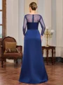 Sheath Scoop Long Sleeves Pleated Floor-Length Satin Mother of the Bride Dress