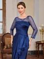 Sheath Scoop Long Sleeves Pleated Floor-Length Satin Mother of the Bride Dress