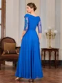 A-line V-neck 3/4 Sleeves Appliques Lace Ankle-Length Chiffon Mother of the Bride Dress