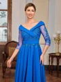 A-line V-neck 3/4 Sleeves Appliques Lace Ankle-Length Chiffon Mother of the Bride Dress