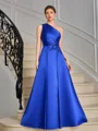 A-line One-Shoulder Appliques Lace Floor-Length Satin Mother of the Bride Dress