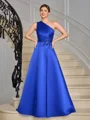 A-line One-Shoulder Appliques Lace Floor-Length Satin Mother of the Bride Dress