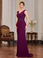 Sheath V-neck Beading Floor-Length Chiffon Mother of the Bride Dress