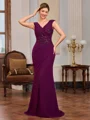 Sheath V-neck Beading Floor-Length Chiffon Mother of the Bride Dress
