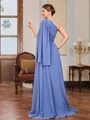 A-line One-Shoulder Long Sleeves Pleated Floor-Length Chiffon Mother of the Bride Dress