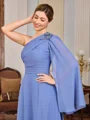 A-line One-Shoulder Long Sleeves Pleated Floor-Length Chiffon Mother of the Bride Dress