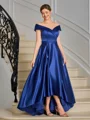 A-line Off-the-Shoulder Pleated Asymmetrical Satin Mother of the Bride Dress