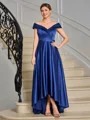 A-line Off-the-Shoulder Pleated Asymmetrical Satin Mother of the Bride Dress