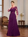 Sheath Scoop 3/4 Sleeves Appliques Lace Floor-Length Chiffon Mother of the Bride Dress