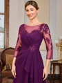 Sheath Scoop 3/4 Sleeves Appliques Lace Floor-Length Chiffon Mother of the Bride Dress