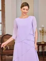Sheath Scoop 3/4 Sleeves Cascading Ruffles Floor-Length Chiffon Mother of the Bride Dress