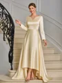 A-line V-neck Long Sleeves Asymmetrical Charmeuse Mother of the Bride Dress