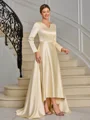 A-line V-neck Long Sleeves Asymmetrical Charmeuse Mother of the Bride Dress