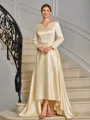 A-line V-neck Long Sleeves Asymmetrical Charmeuse Mother of the Bride Dress
