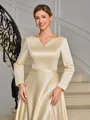 A-line V-neck Long Sleeves Asymmetrical Charmeuse Mother of the Bride Dress