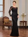 Sheath Scoop Long Sleeves Appliques Lace Floor-Length Tulle Mother of the Bride Dress