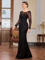 Sheath Scoop Long Sleeves Appliques Lace Floor-Length Tulle Mother of the Bride Dress