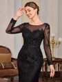 Sheath Scoop Long Sleeves Appliques Lace Floor-Length Tulle Mother of the Bride Dress