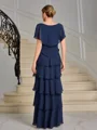 Sheath V-neck Short Sleeves Cascading Ruffles Ankle-Length Chiffon Mother of the Bride Dress