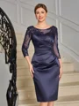 Sheath Scoop 3/4 Sleeves Appliques Lace Knee-Length Satin Mother of the Bride Dress