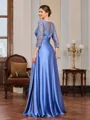 A-line Scoop 3/4 Sleeves Appliques Lace Floor-Length Silk Like Satin Mother of the Bride Dress