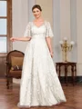 A-line V-neck Short Sleeves Appliques Lace Floor-Length Tulle Mother of the Bride Dress