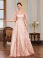 A-line V-neck Short Sleeves Appliques Lace Floor-Length Tulle Mother of the Bride Dress