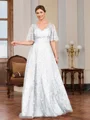 A-line V-neck Short Sleeves Appliques Lace Floor-Length Tulle Mother of the Bride Dress