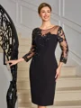 Sheath Scoop 3/4 Sleeves Appliques Lace Knee-Length Stretch Crepe Mother of the Bride Dress