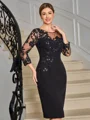 Sheath Scoop 3/4 Sleeves Appliques Lace Knee-Length Stretch Crepe Mother of the Bride Dress