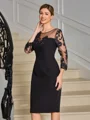 Sheath Scoop 3/4 Sleeves Appliques Lace Knee-Length Stretch Crepe Mother of the Bride Dress