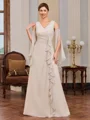 Sheath V-neck Ruffles Floor-Length Chiffon Mother of the Bride Dress