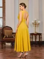 A-line One-Shoulder Ruffles Tea-Length Stretch Crepe Mother of the Bride Dress