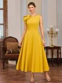 A-line One-Shoulder Ruffles Tea-Length Stretch Crepe Mother of the Bride Dress
