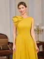 A-line One-Shoulder Ruffles Tea-Length Stretch Crepe Mother of the Bride Dress