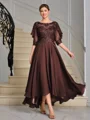 A-line Scoop 1/2 Sleeves Appliques Lace Asymmetrical Chiffon Mother of the Bride Dress