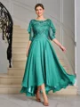 A-line Scoop 1/2 Sleeves Appliques Lace Asymmetrical Chiffon Mother of the Bride Dress